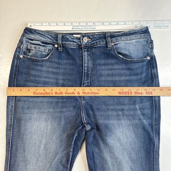 Kancan Luke High Rise Flare Jeans Womens 15/31 Blue Denim Medium Wash Distress - Picture 4 of 12